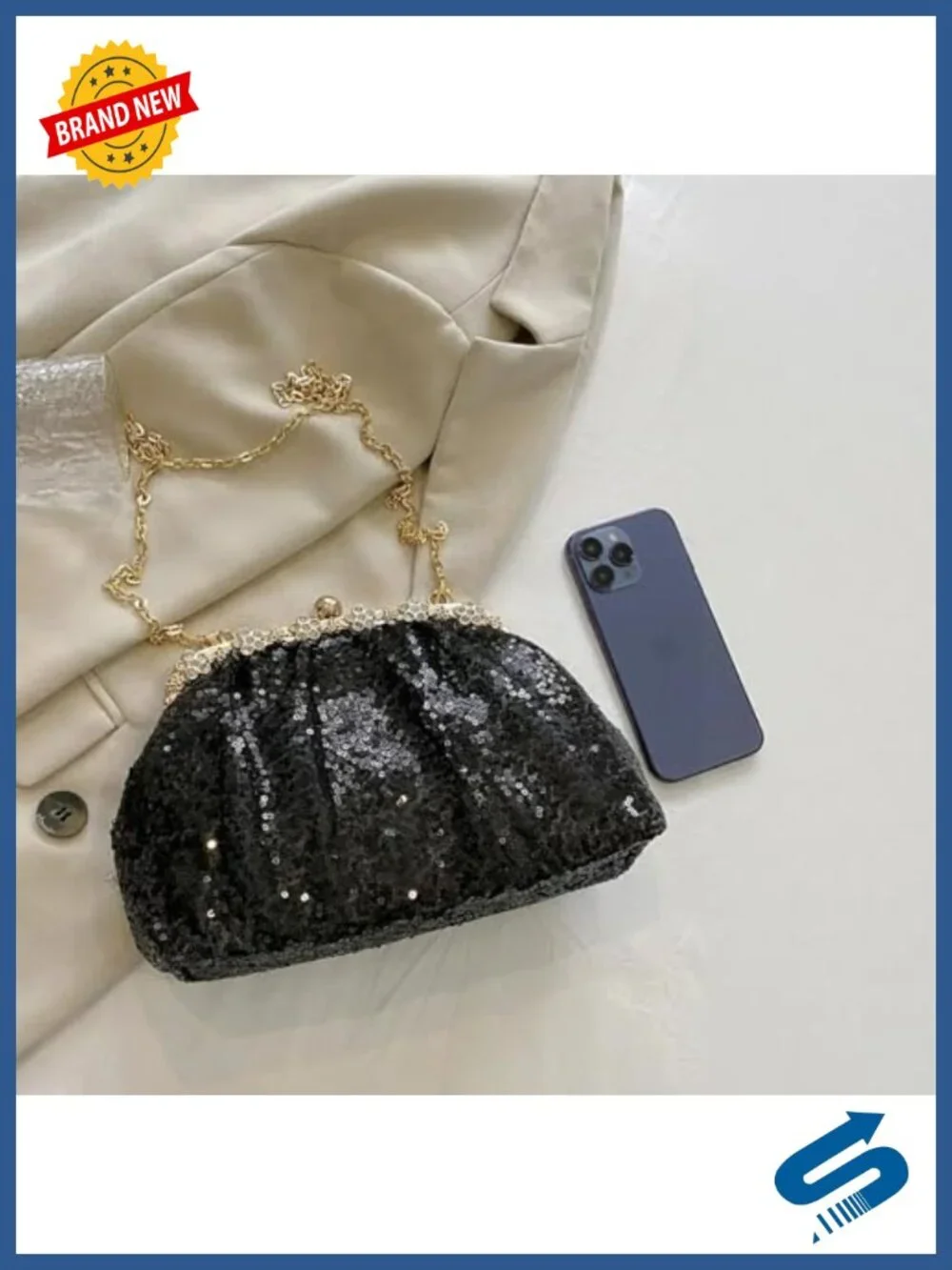 Glitter Sequin Clutch Purse Embellished Evening Bag Party Cocktail Wedding